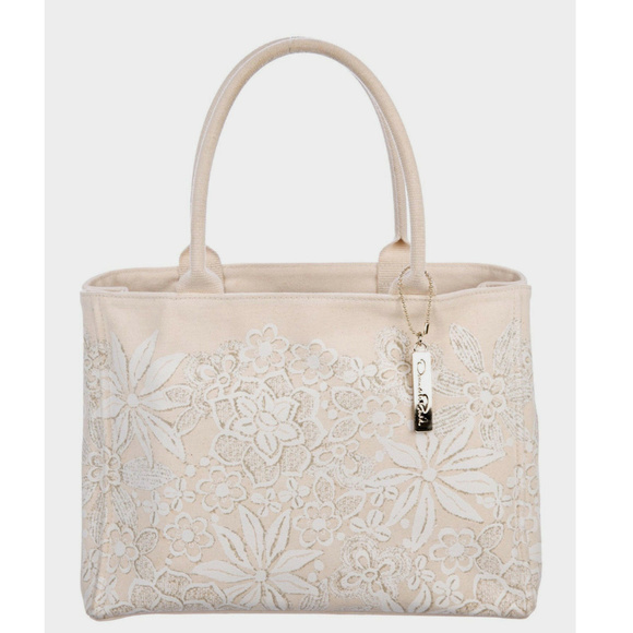 Oscar de la Renta Floral Macramé Print Canvas Tote - Picture 3 of 8